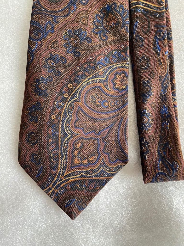 Liberty Necktie in brown and blue paisley pattern, 100% Silk