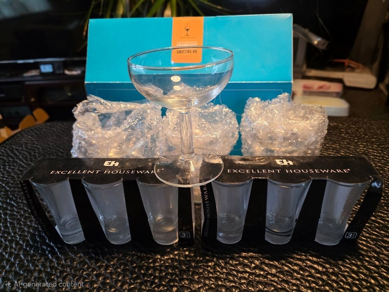 image for New Glasses, Champaign and shot glasses.