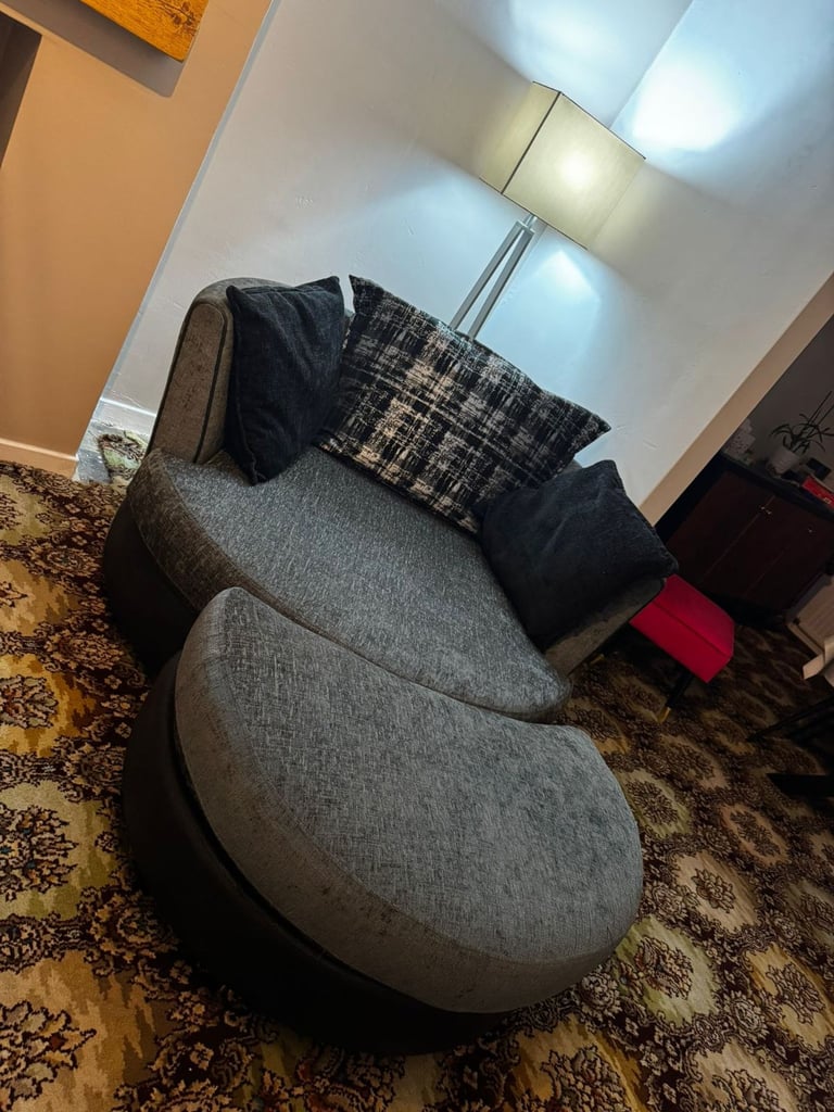 image for Large 360 swivel chair with foot stool