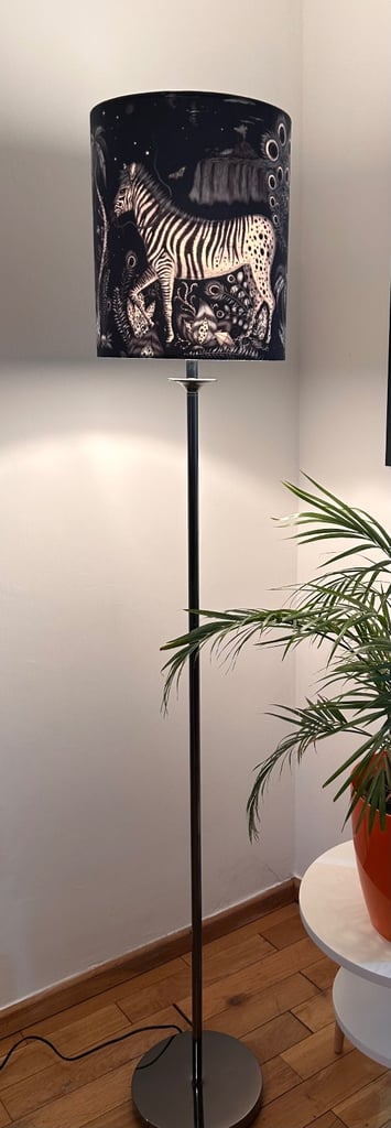 Tall floor / standard lamp with BN Emma Shipley  Zebra Lost World shade in velvet 🦓