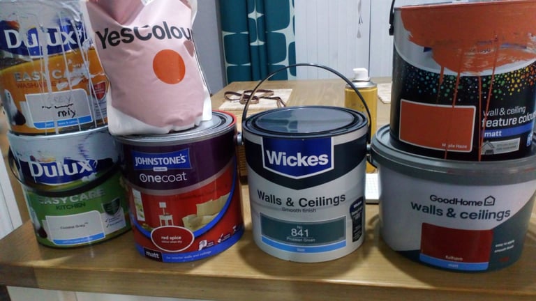 Emulsion paint red/orange /greeny blue 