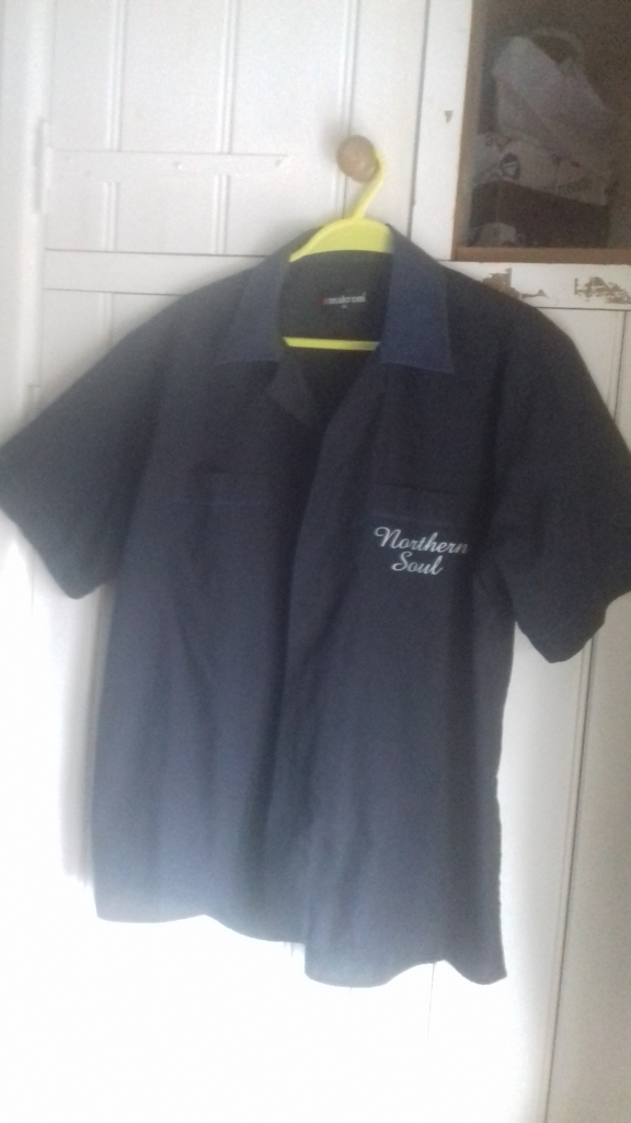 MENS BLACK MAKROM NORTHERN SOUL BOWLING SHIRT WITH THE NS FIST ON THE BACK SIZE XL