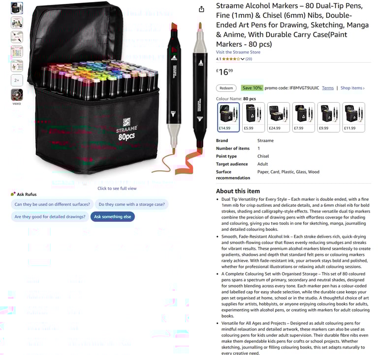 Alcohol Markers – 80 Dual-Tip Pens, Fine (1mm) & Chisel (6mm) Nibs|| Brand new 50% off price 