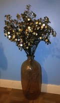 Large gold glass vase with gold and silver disc branches