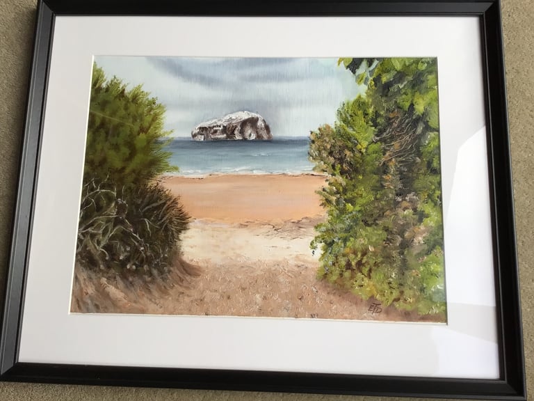 image for Original Artwork, Bass Rock, oil on canvas paper.