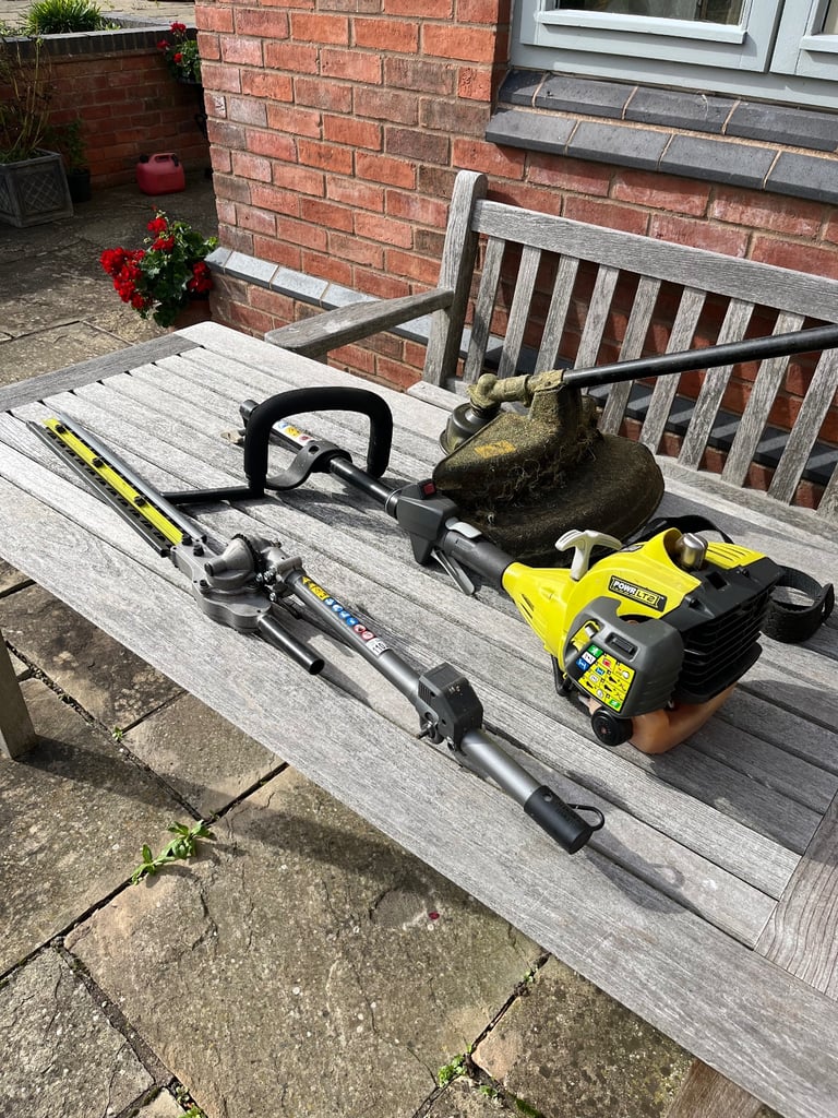 image for Ryobi petrol engine strimmer and hedge cutting attachment.