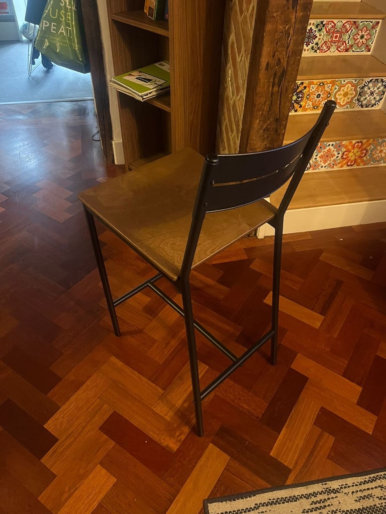 Four IKEA Sandsberg Metal and Wood Bar Stools 