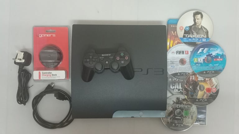 PS3 Slim Console With 5 Games GTA COD F1 FIFA Transformers Mummy Taken Blu-Ray