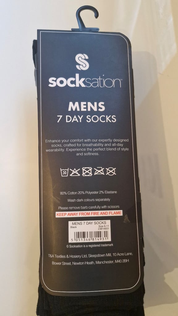 7 Pairs of Mens Black Socksation Socks RRP: £19.99