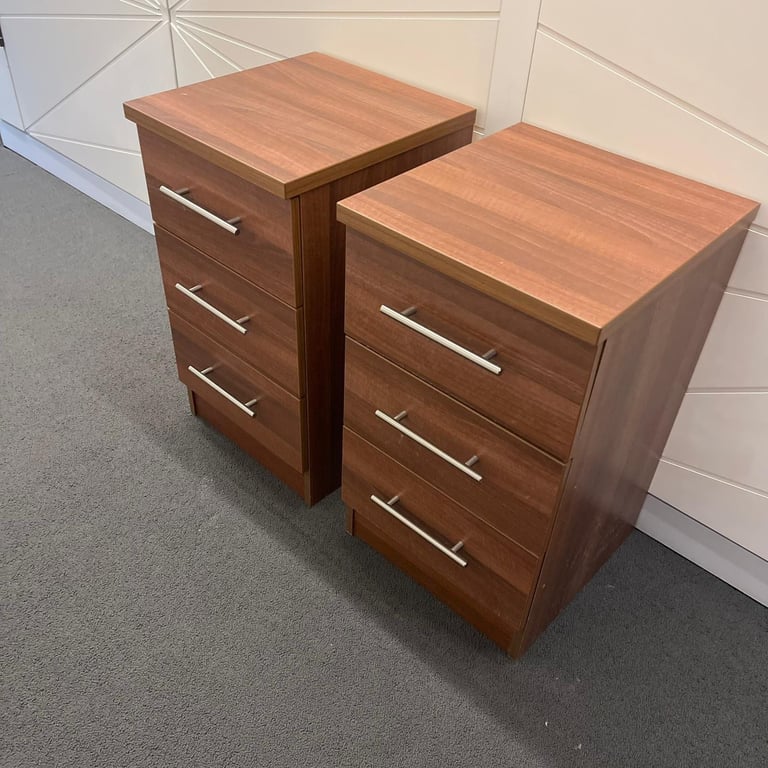 image for FREE DELIVERY Set of 3 Drawer Bedside Cabinet In Noche Walnut, in good condition.