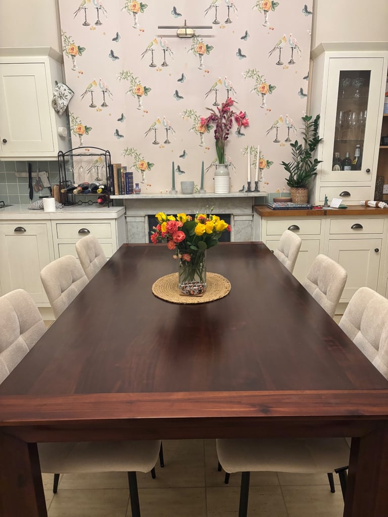 Brown Dark Oak, Large 200cm Dining Table, 6-8 Seater