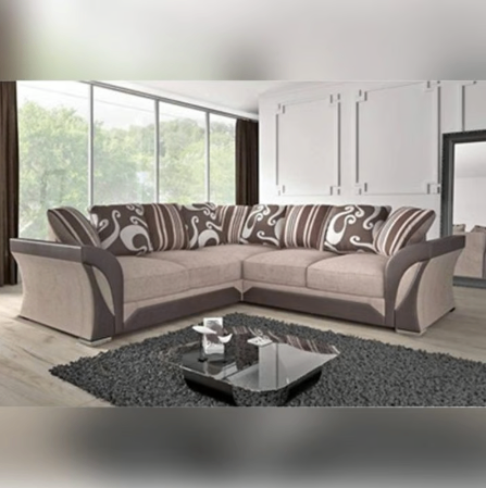 image for Shannon High Quality Chenille Fabric Corner Sofa - Brown with Beige