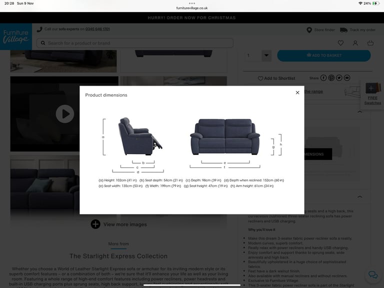 Furniture Village Power Recliner Sofa set