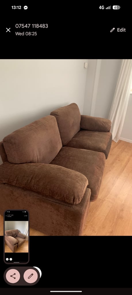 image for Brown fabric 3 seater plus armchair 