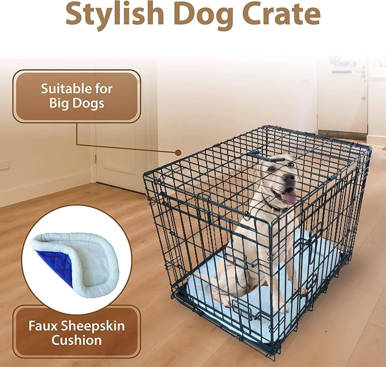 image for XL Dog Crate Cage 2 Door Crate Dog Cage with Removable Metal Tray & Sherpa Cushion