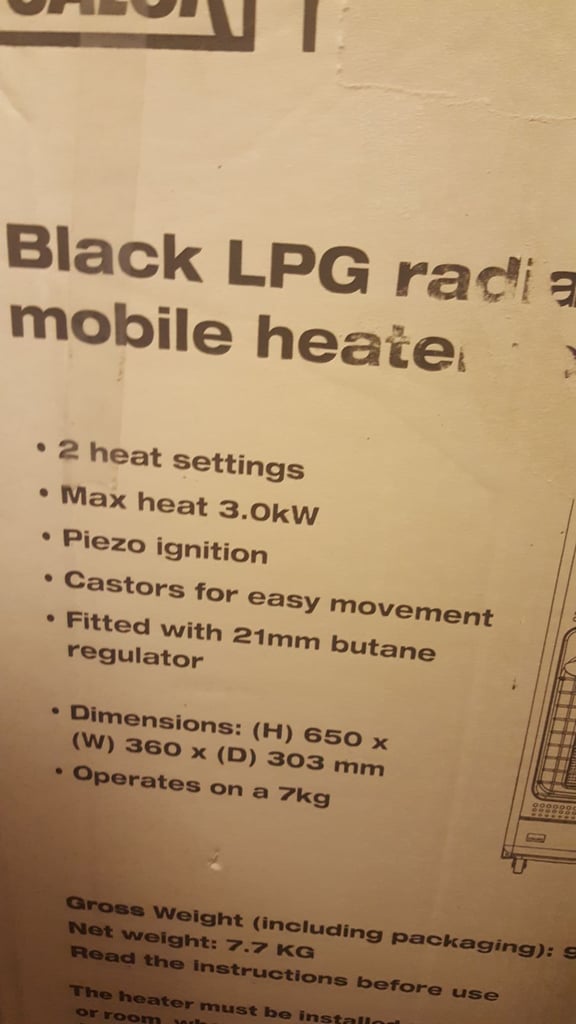 calor gas mini heat black lpg radiant mobile heater fitted with 21mm butane regulator new other