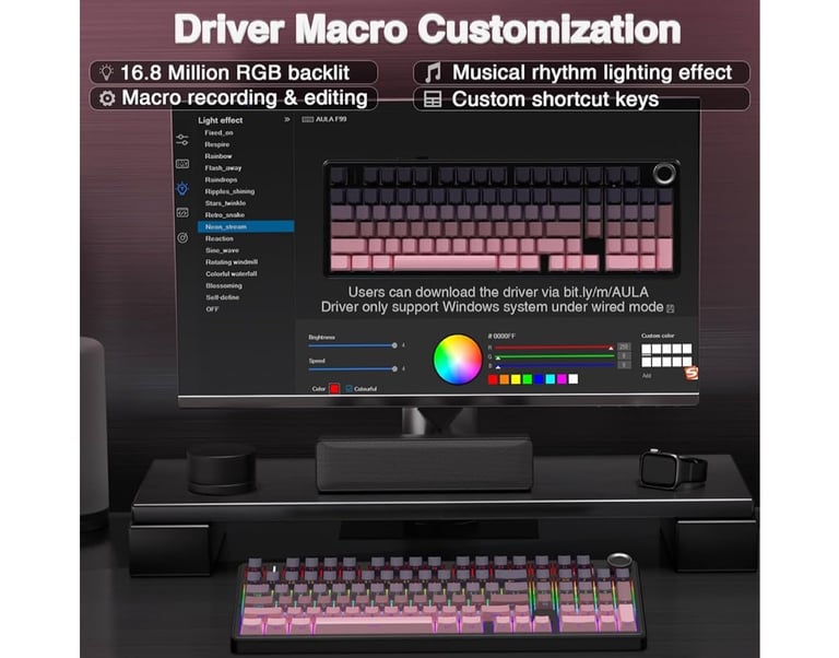 Wireless Gaming Keyboard,Tri-mode Mechanical Keyboard Wireless with Control