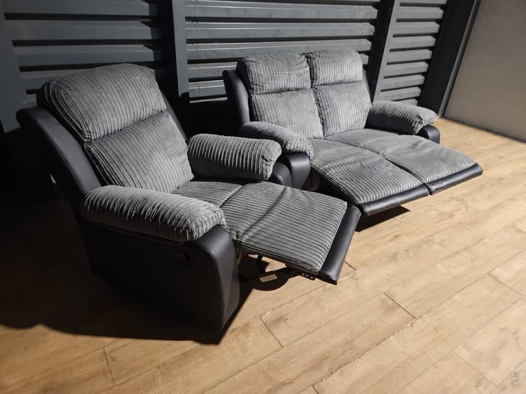 image for Recliner 2 Seater Sofa & Armchair Grey/Black. 