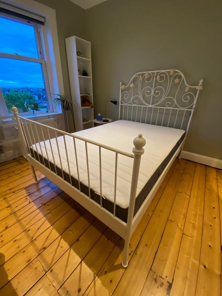 image for Double bed frame plus pocket sprung foam mattress barely used (from guest room)