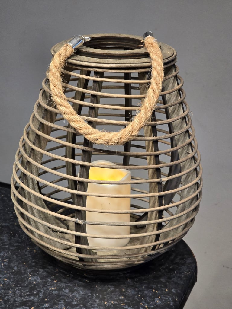 Large Decorative Wooden Lantern with faux flickering candle