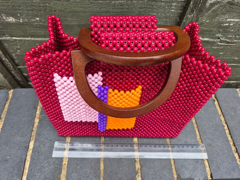 Brand New Red Acrylic Bead handbag and purse, handmade in Ghana
