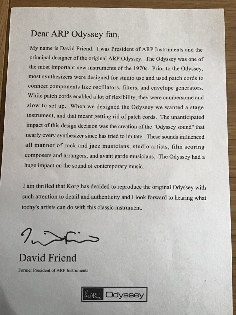 ARP ODYSSEY (KORG)  Duophonic Synthesizer with case + letter