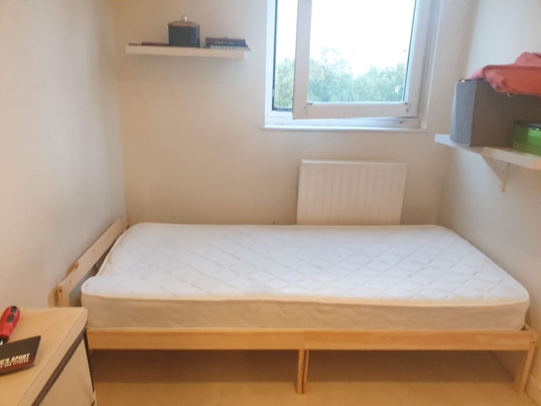 image for Wooden Single Bed Frame with Sprung Mattress 