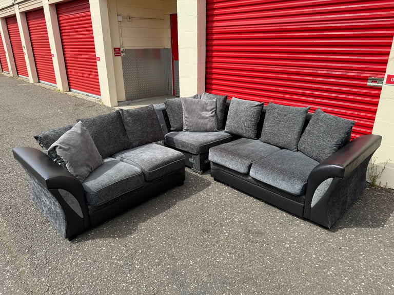Delivery Available - Grey & Black Corner Sofa