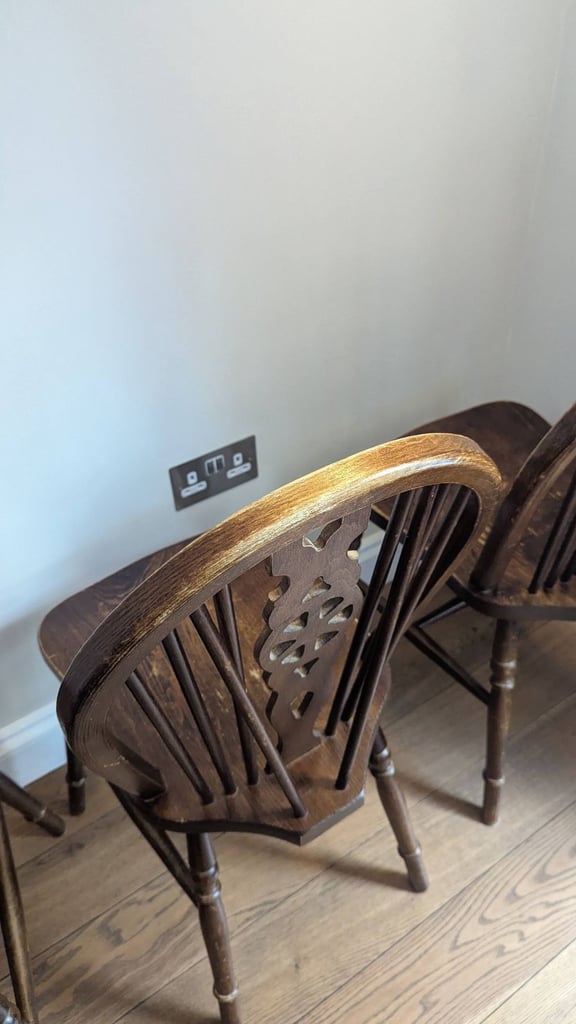 Set of 4 Vintage Wheelback Chairs, dark wood