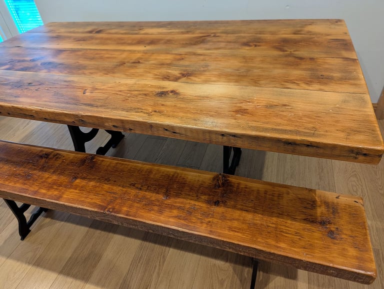 Handmade Solid Oak Dining Table & Bench