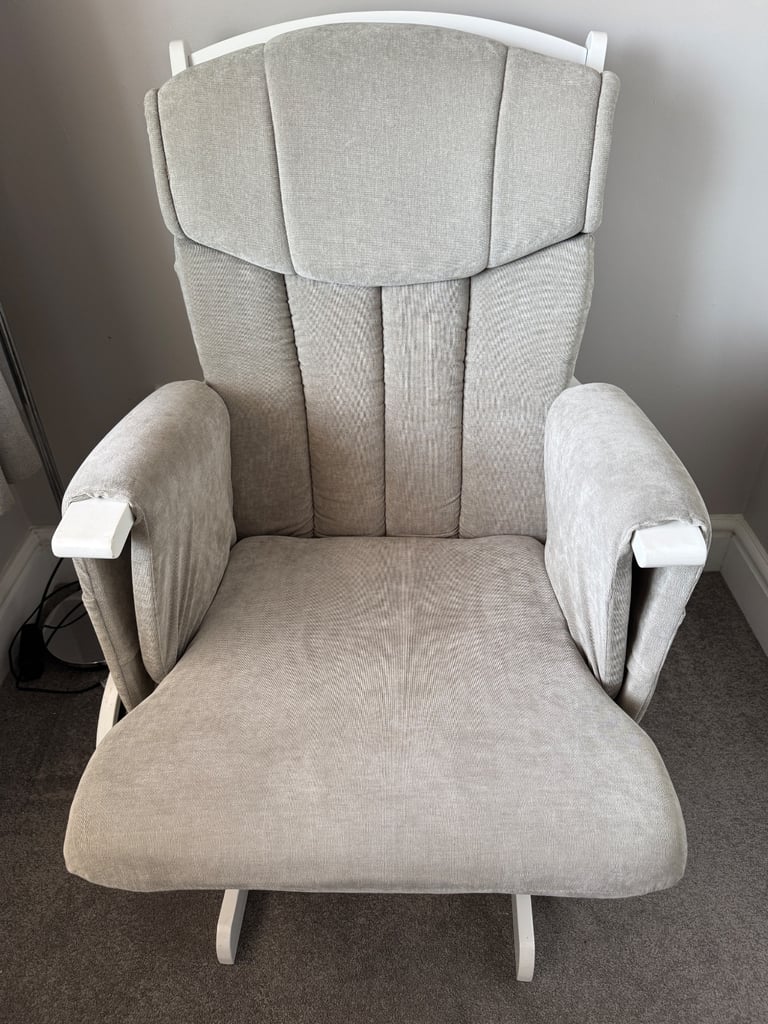 KUB - CHATSWORTH GLIDER NURSING CHAIR & STOOL (White wood with Grey upholstery)
