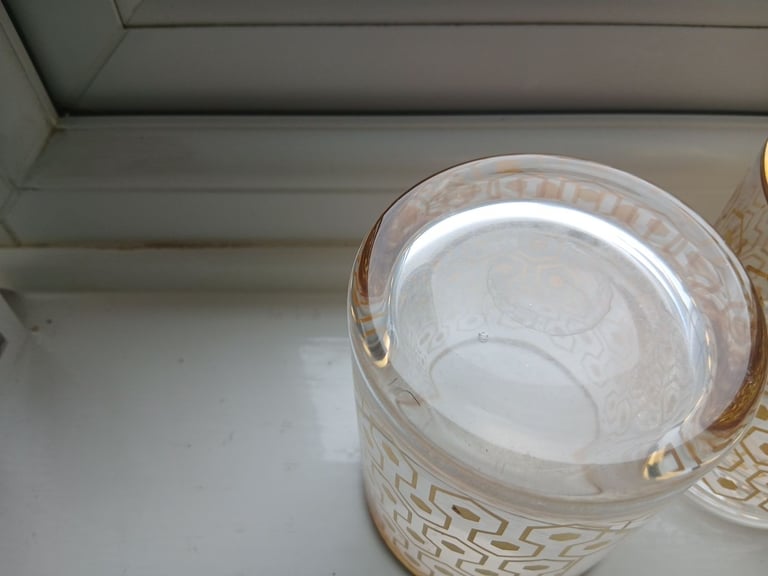 3 lettered glass tumblers with gold style patternation