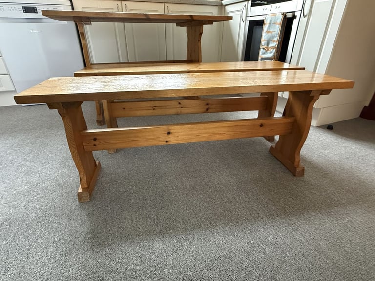 Viking Indoor Pine Dining Table and Bench Set