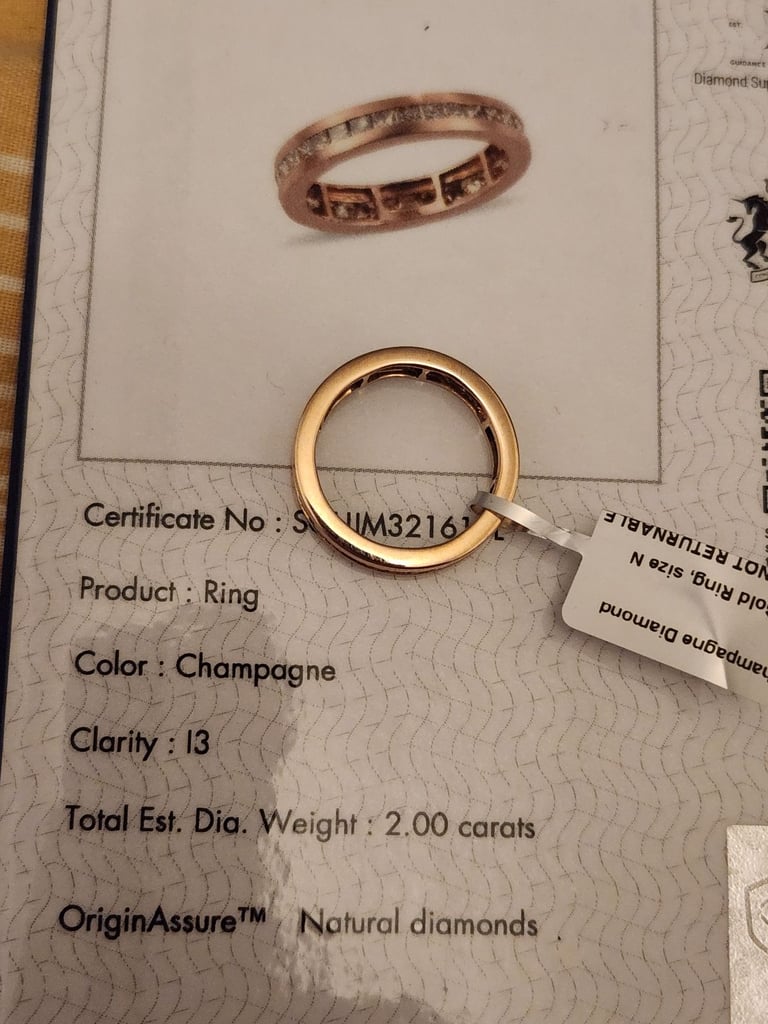 9ct Rose Gold Ring Natural 29 Champagne Diamonds Full Eternity Size N 200ct Princess Cut Certified