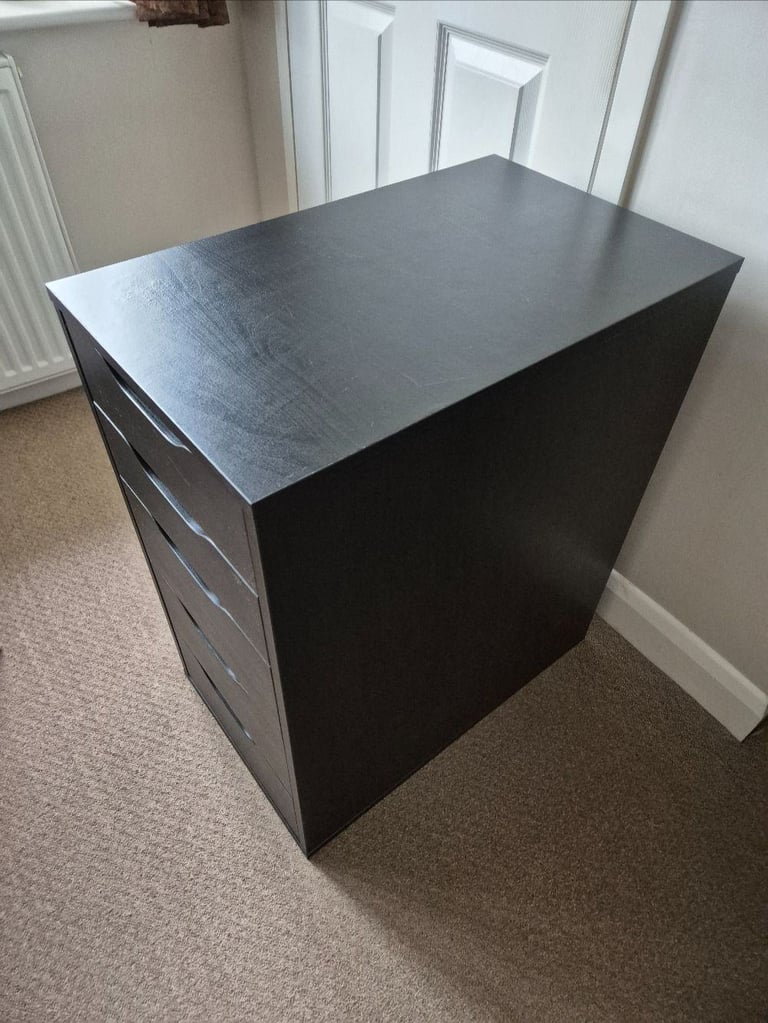 IKEA Alex Drawer unit with 5 drawers in black / black ash - 36cm wide x 58cm deep x 70cm tall