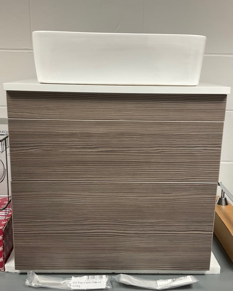 Bodega grey 600x400 vanity with 2 drawers and white basin