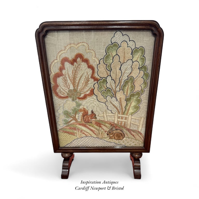image for Vintage Antique Art Deco wooden fire screen with a needlepoint tapestry pane Cardiff Newport  