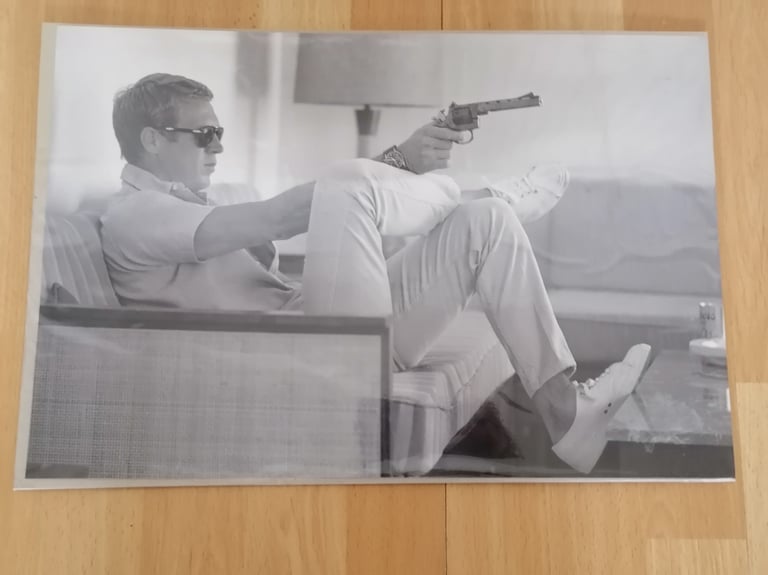 New. Retro Wall Art : Actor STEVE MQUEEN Iconic Black & White Poster. Factory Sealed. 