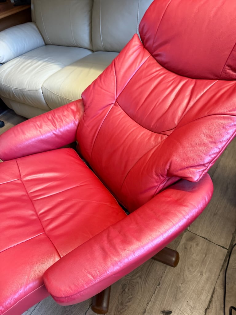 Red leather recliner chair 