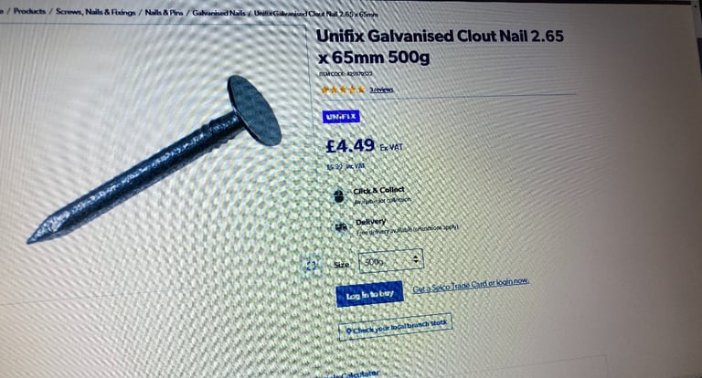 UNIFIX Galvanised Clout Nail 65x2.65mm - new unused pack