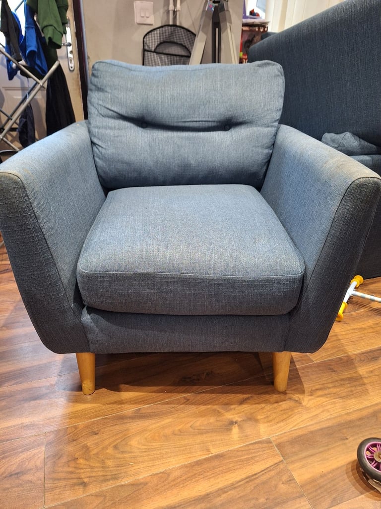 Blue 3 piece suite with wooden legs