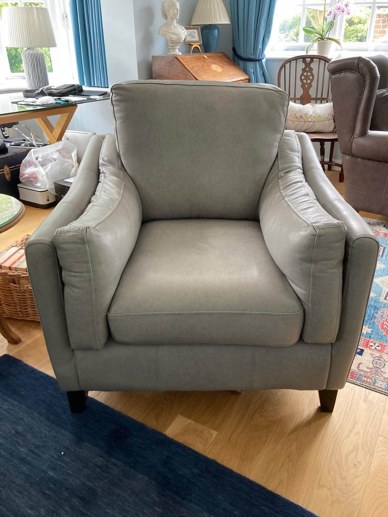 Grey Thomas Lloyd Hudson Leather Chair with Footstool