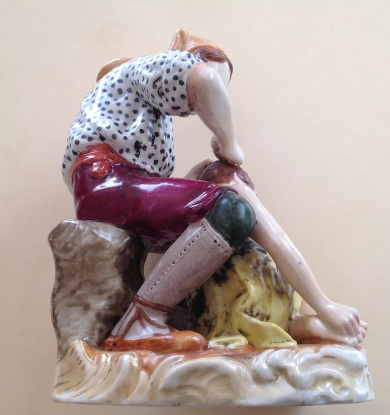 Antique Collectable Russian Porcelain Figurine Gardner "Catcher of Fleas" XIX C