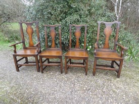 set of 4 oak dining chairs to include 2 carvers