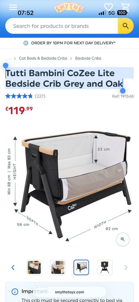 Tutti Bambini CoZee Lite Bedside Crib Grey and Oak