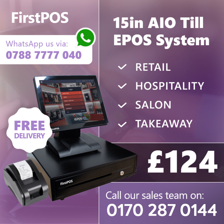 15 Inch Touchscreen EPOS POS Cash Register Till System for Retail, Hospitality, Takeaway and Salon