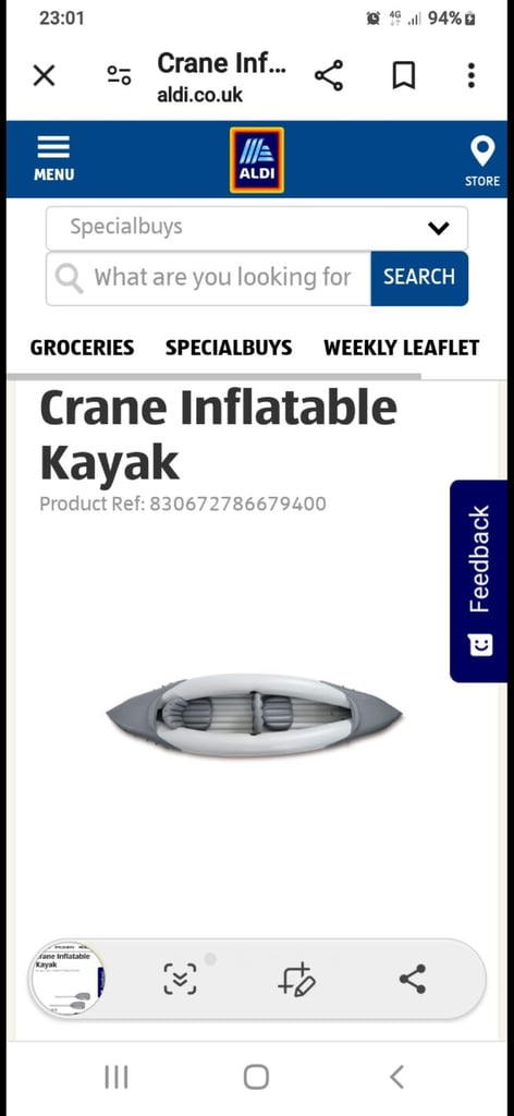 2 seater inflatable kayak plus 2 paddles. Used once 