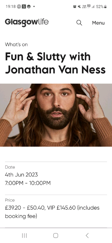 2 tickets for Jonathan Van Ness Glasgow Sunday 4th