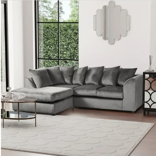 image for Brand New - Plush Velvet 4 Seater Grey Corner Sofa - Left/Right Side - SAME/NEXT DAY DELIVERY