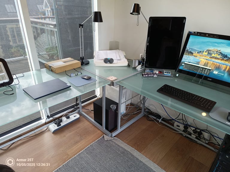 image for Home Office Desk (L-Shaped Glass Desk from John Lewis) for Sale - Collect from Faversham (Kent)